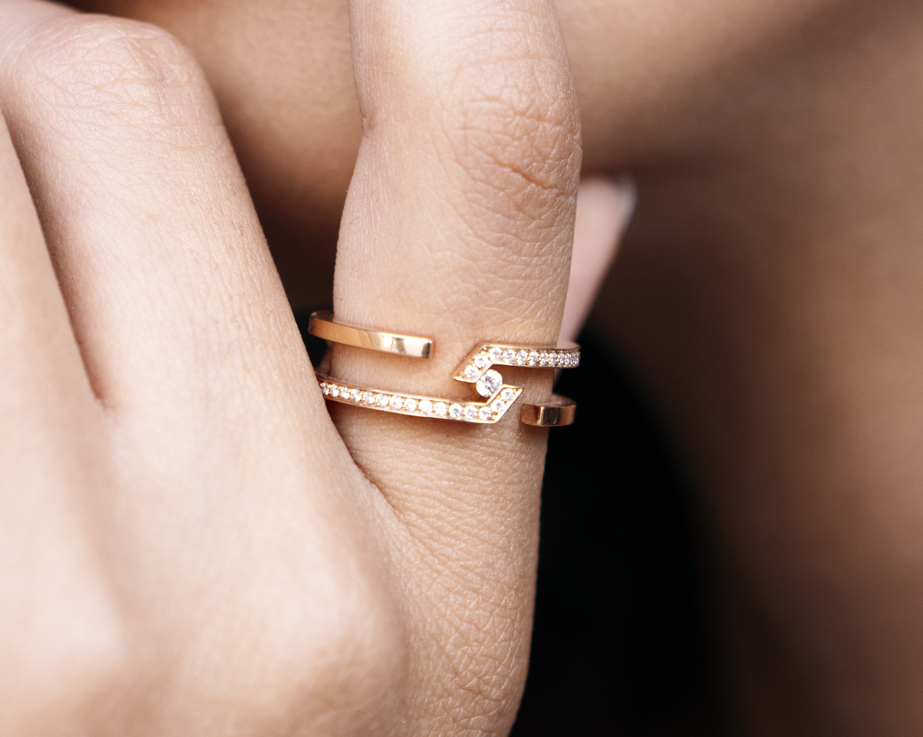 ROOTS MUSE DUET RING HALF PAVÉ- S